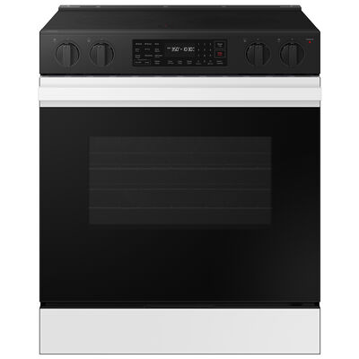 Samsung Bespoke 30 in. 6.3 cu. ft. Smart Air Fry Convection Oven Slide-In Electric Range with 5 Radiant Burners - White Glass | NSE6DB830012