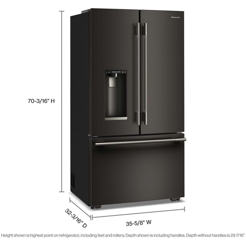 KitchenAid 36 in. 23.1 cu. ft. Smart Counter Depth French Door Refrigerator with Ice & Water Dispenser - Black Ore, , hires