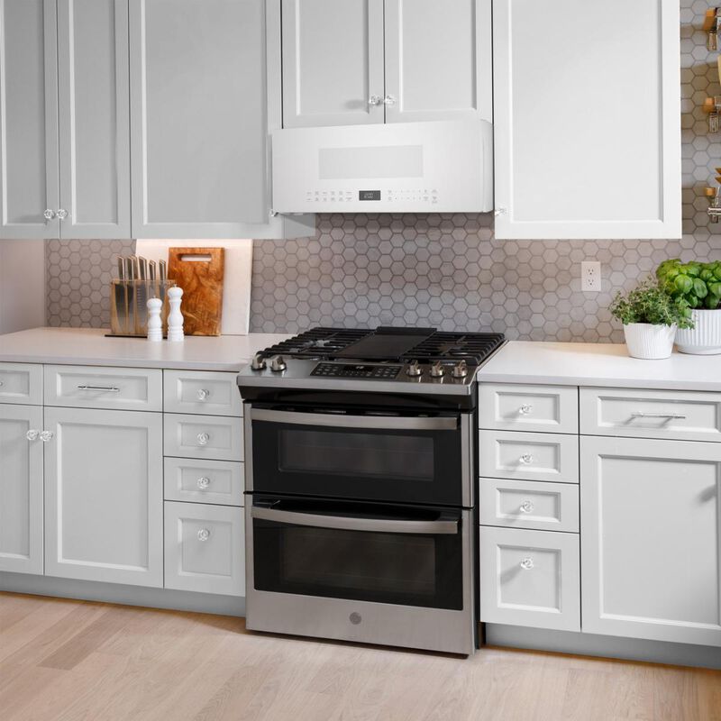 GE 30 in. 1.2 cu. ft. 1000W Low Profile Over-the-Range Microwave with 400 CFM & Sensor Cooking - White, , hires