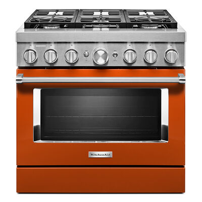 KitchenAid 36 in. 5.1 cu. ft. Smart Convection Oven Freestanding Dual Fuel Range with 6 Sealed Burners - Scorched Orange | KFDC506JSC