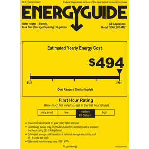 GE Electric 36 Gallon Water Heater with 8-Year Parts Warranty, , hires