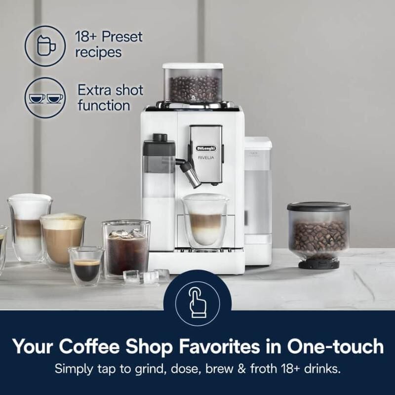 De'Longhi Rivelia Automatic Espresso Machine with Milk Frother and Removable Bean Hoppers - White, White, hires
