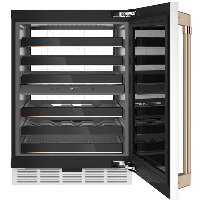 Cafe 24 in. Undercounter Smart Wine Cooler with Metal Wire Racks, Dual Temperature Zones & 46 Bottle Capacity - Matte White, Matte White, hires