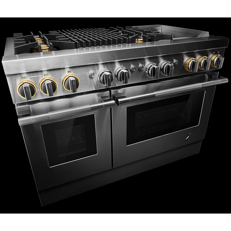 JennAir Rise Series 48 in. 6.3 cu. ft. Smart True European Convection Double Oven Dual Fuel Range with 4 Sealed Burners, Grill & Griddle - Stainless Steel, , hires
