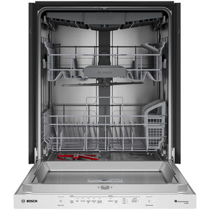 Bosch 300 Series 24 in. Top Control Flush-Mount Smart Dishwasher with 46 dBA Sound Level, 3rd-Rack, PureDry & Pocket Handle - Stainless Steel, , hires