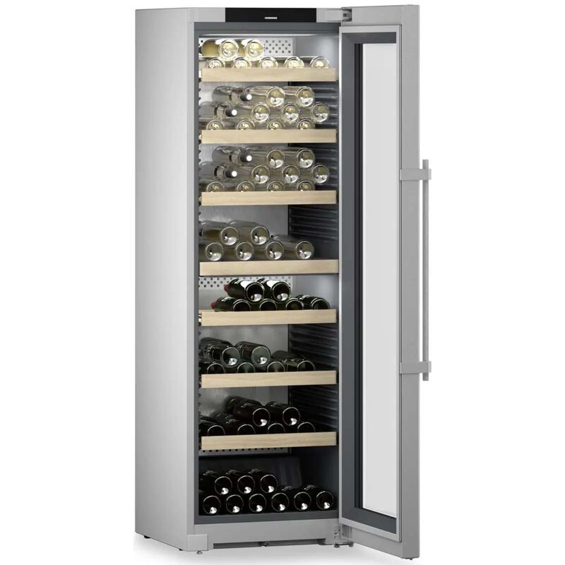 Liebherr 24 in. Freestanding Wine Cabinet with Wood Racks, Dual Temperature Zones & 155-Bottle Capacity - Stainless Steel, , hires