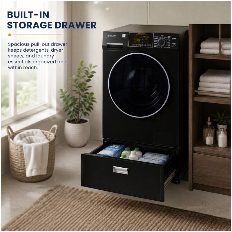 Equator Universal Laundry Pedestal for 24" Washer, Dryer & Combo with Storage Drawer - Black, , hires