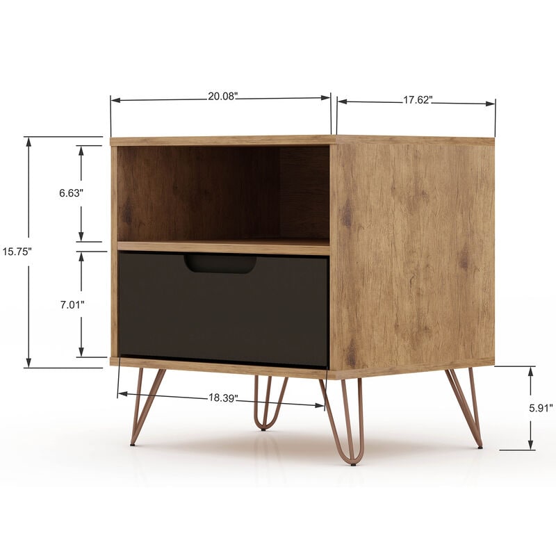 Manhattan Comfort Rockefeller Mid-Century Modern 1-Drawer Nightstand Textured Gray, , hires