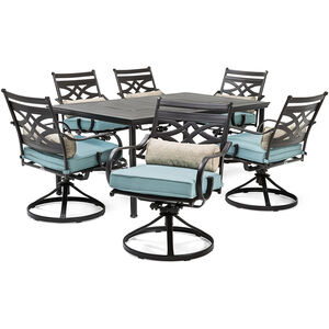 Hanover Montclair 7-Piece Dining Set with 6 Swivel Rockers - Ocean Blue, , hires