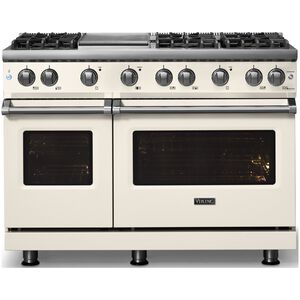 Viking 5 Series 48 in. 6.1 cu. ft. Standard Convection Double Oven Gas Range with 6 Sealed Burners & Griddle - Pure White, , hires