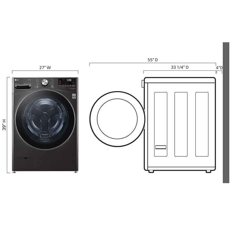 LG 27 in. 5.0 cu. ft. Smart Stackable Front Load Washer with TurboWash 360, Sanitize & Steam Wash Cycle - Black Steel, Black Steel, hires