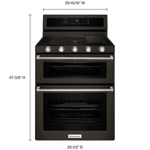 KitchenAid 30 in. 6 cu. ft. True European Convection Double Oven Gas Range with 5 Sealed Burners & Griddle - Black Stainless, , hires