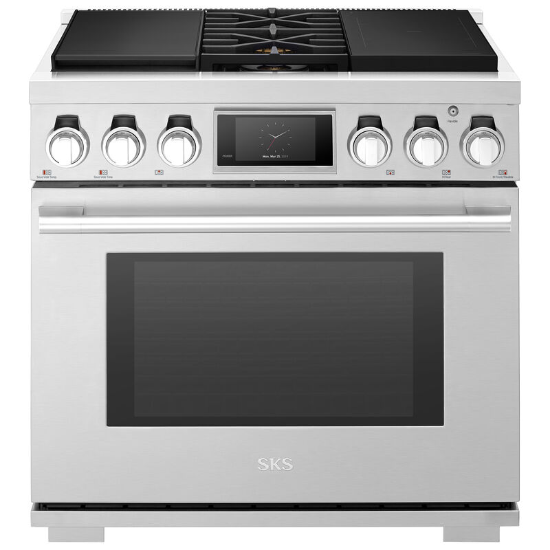 SKS 36 in. 6.3 cu. ft. Smart Standard Convection Steam Dual Fuel Range with 2 Sealed & 2 Induction Burners - Stainless Steel, , hires
