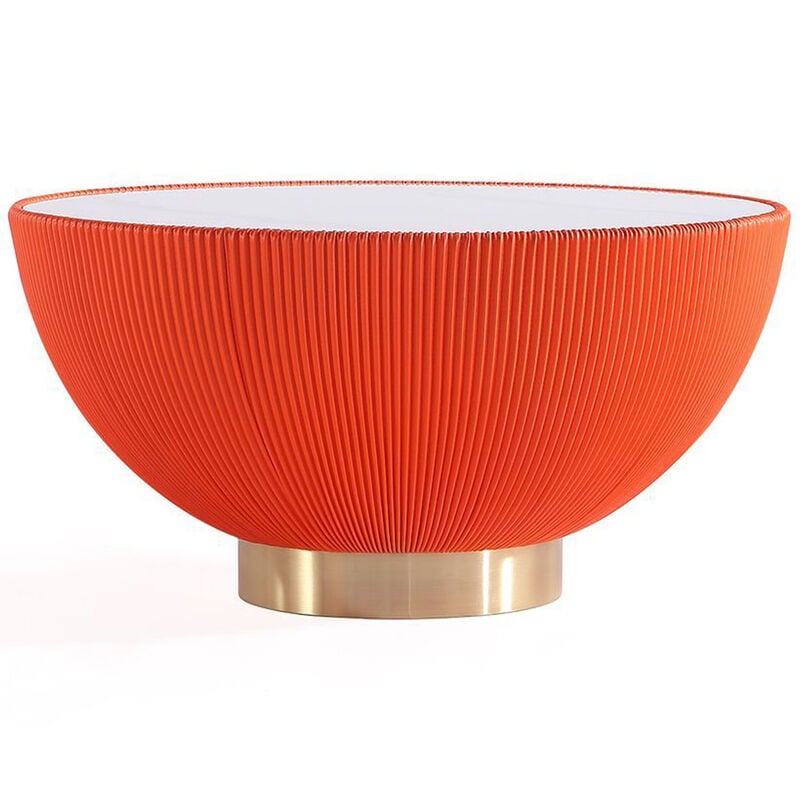 Manhattan Comfort Modern Anderson Coffee Table Upholstered Leatherette with Ceramic Faux Marble Tabletop - Orange, , hires