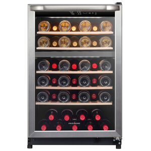 Frigidaire 22 in. Freestanding Wine Cooler with Wood Racks, Dual Temperature Zones & 45-Bottle Capacity - Stainless Steel, , hires