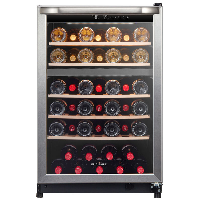 Frigidaire 22 in. Freestanding Wine Cooler with Wood Racks, Dual Temperature Zones & 45-Bottle Capacity - Stainless Steel, , hires