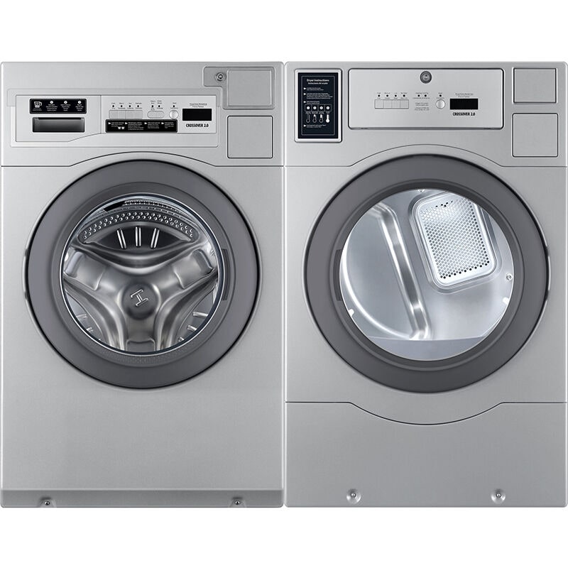 Crossover Commercial Laundry 27 in. 7.0 cu. ft. Top Control Electric Dryer with Coin Operation & OPL/Card Ready - Stainless Steel, , hires