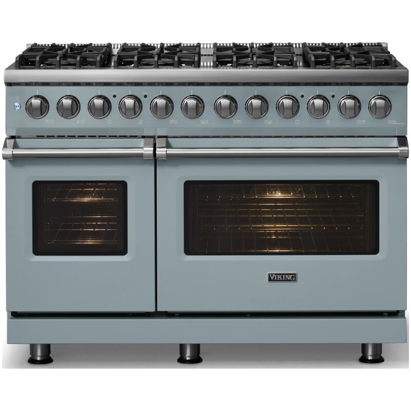 Viking 5 Series 48 in. 7.3 cu. ft. True European Convection Double Oven Dual Fuel Range with 8 Sealed Burners - November Sky, , hires