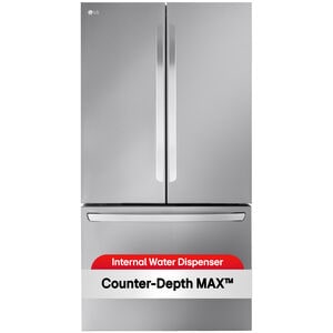 LG 36 in. 26.5 cu. ft. Smart Counter Depth French Door Refrigerator with Internal Water Dispenser - Stainless Steel, Stainless Steel, hires