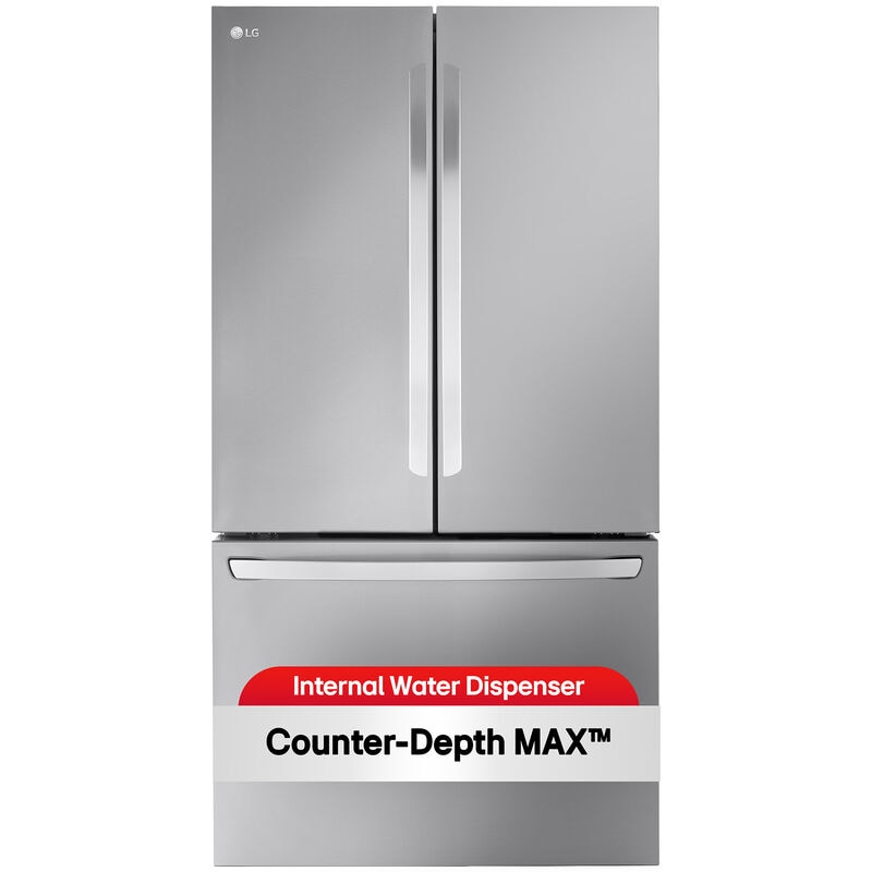 LG 36 in. 26.5 cu. ft. Smart Counter Depth French Door Refrigerator with Internal Water Dispenser - Stainless Steel, Stainless Steel, hires