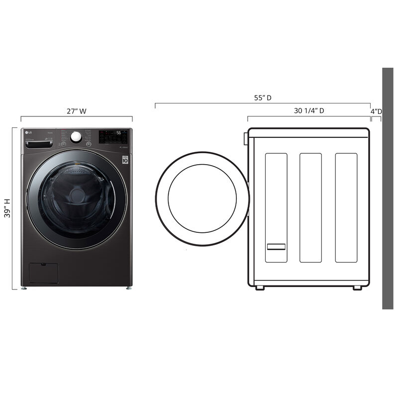LG 27" Electric All-in-One Front Loading Combo with 4.5 Cu. Ft. Washer with 14 Wash Programs & 4.5 Cu. Ft. Dryer with 4 Dryer Programs, Sensor Dry & Wrinkle Care - Black Steel, , hires