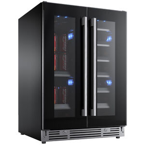 XO 24 in. Built-In/Freestanding 5.7 cu. ft. Compact Beverage Center with Adjustable Shelves & Digital Control - Black Glass, Black Glass, hires