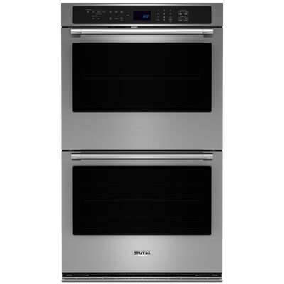 Maytag 27 in. 8.6 cu. ft. Front Control Electric Double Wall Oven with True European Convection - Fingerprint Resistant Stainless Steel | MOED6027LZ