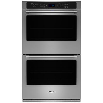 Maytag 27 in. 8.6 cu. ft. Electric Double Wall Oven with True European Convection & Self Clean - Stainless Steel | MOED6027LZ