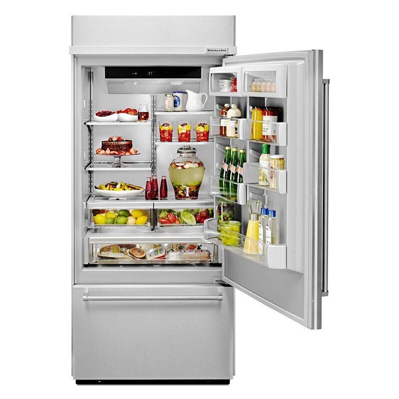 KitchenAid 36 in. Built-In 20.9 cu. ft. Counter Depth Bottom Freezer Refrigerator with Ice Maker Right Hinged - Stainless Steel, , hires