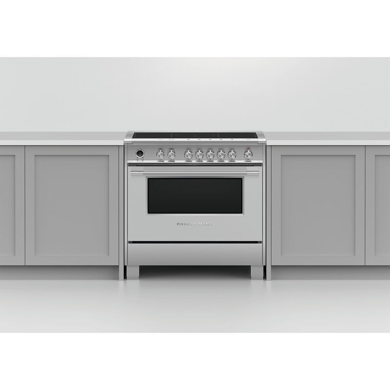 Fisher & Paykel Series 9 Classic 36 in. 4.9 cu. ft. Dual Convection Electric Range with 5 Induction Burners - Stainless Steel, , hires