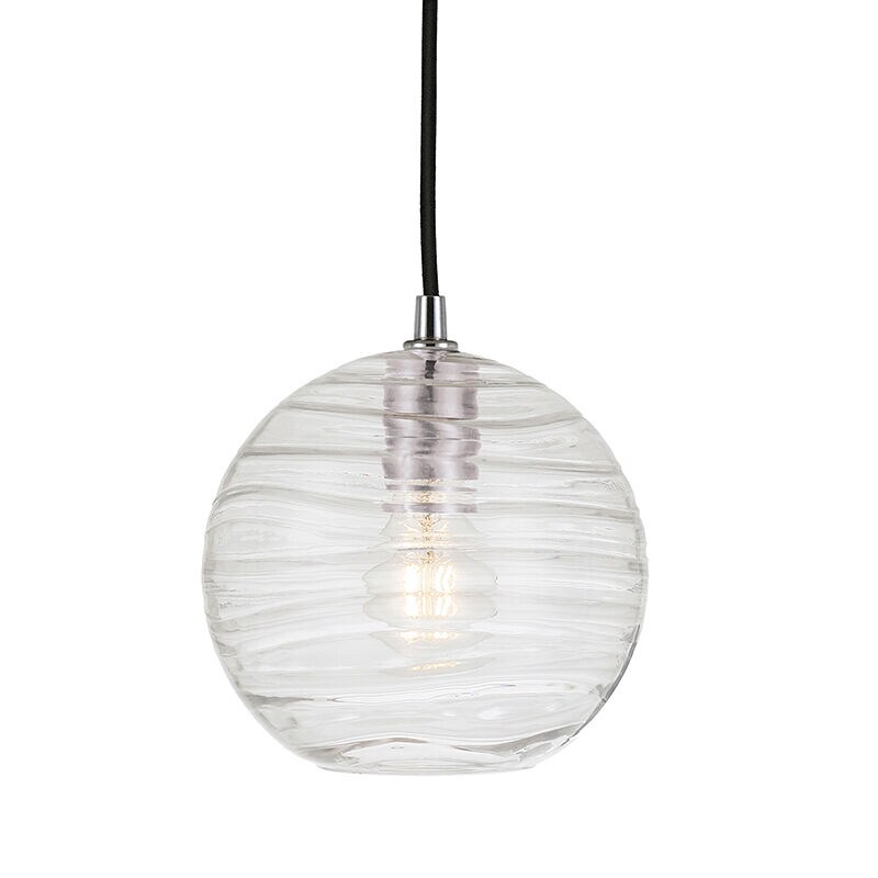 Hudson & Canal Wayve 8 in. Pendant with Rippled Clear Glass - Polished Nickel, , hires