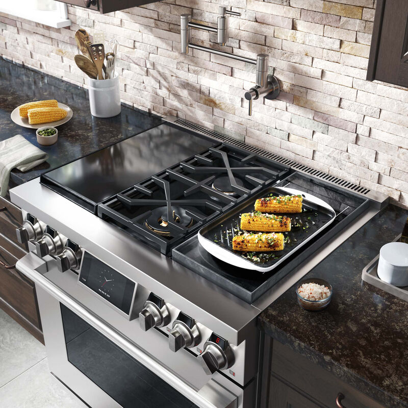 Signature Kitchen Suite 36 in. 6.3 cu. ft. Smart Standard Convection Steam Dual Fuel Range with 2 Sealed & 2 Induction Burners - Stainless Steel, , hires