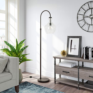 Hudson & Canal Verona Blackened Bronze Arc Floor Lamp with Seeded Glass Shade, , hires