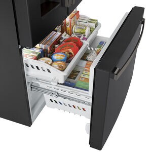 GE 36 in. 25.6 cu. ft. French Door Refrigerator with Ice & Water Dispenser - Fingerprint Resistant Black Slate, Black Slate, hires