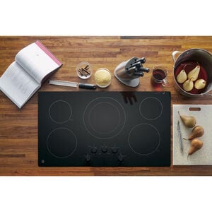 GE 36 in. 5-Burner Electric Cooktop with Simmer Burner & Power Burner - Black, Black, hires