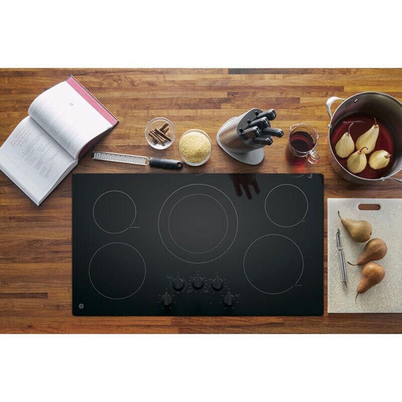 GE 36 in. 5-Burner Electric Cooktop with Simmer Burner & Power Burner - Black, Black, hires