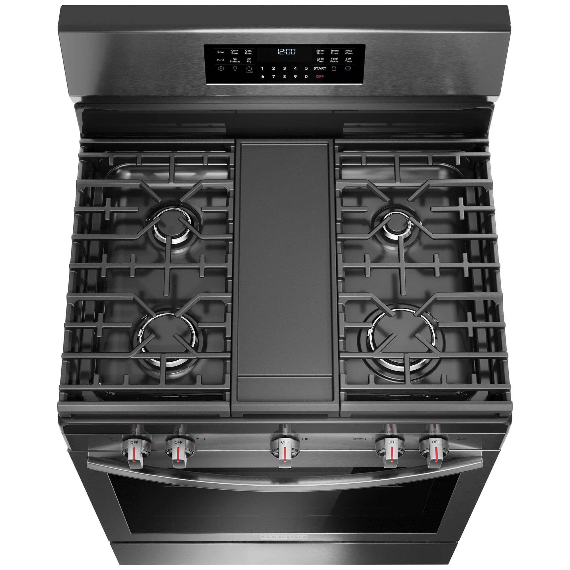 Frigidaire Gallery 30 in. 5.1 cu. ft. Air Fry Convection Oven Freestanding Natural Gas Range with 5 Sealed Burners Griddle Black Stainless Steel