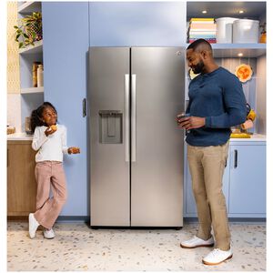 GE 36 in. 23.6 cu. ft. Counter Depth Side-by-Side Refrigerator with Ice & Water Dispenser - Fingerprint Resistant Stainless Steel, Fingerprint Resistant Stainless, hires