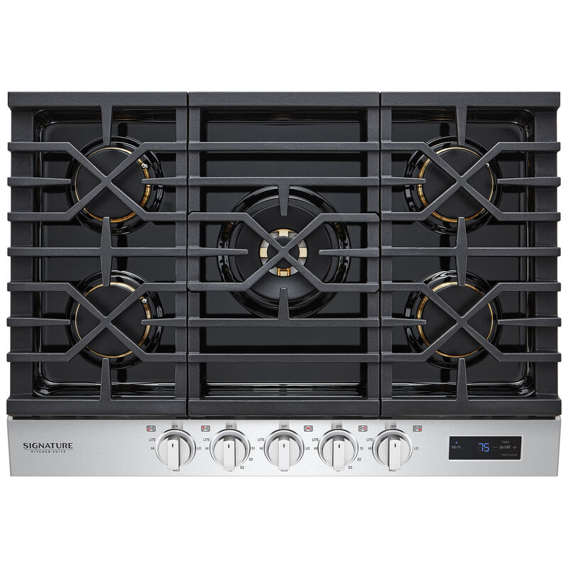 Signature Kitchen Suite 30 in. 5-Burner Smart Natural Gas Cooktop with Simmer Burner & Power Burner - Stainless Steel, , hires
