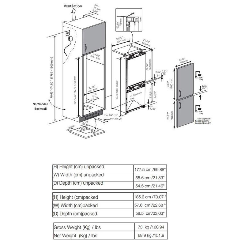 Blomberg 22 in. Built-In 8.4 cu. ft. Bottom Freezer Refrigerator - Custom Panel Ready, , hires