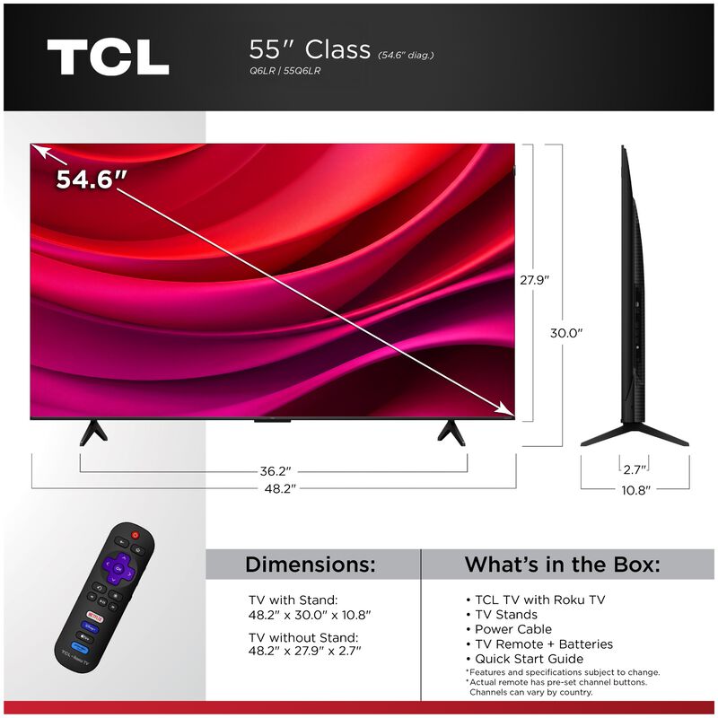 TCL - 55" Class Q6LR Series QLED 4K UHD Smart Roku TV, , hires