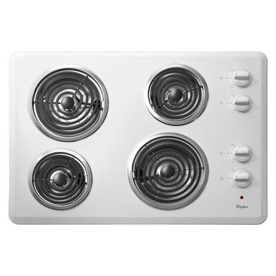 Whirlpool 30 in. 4-Burner Electric Coil Cooktop with Simmer & Power Burner - White | WCC31430AW