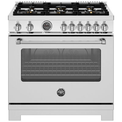 Bertazzoni Master Series 36 in. 5.9 cu. ft. Convection Oven Freestanding LP Gas Range with 6 Sealed Burners & Griddle - Stainless Steel | MA366BCGMXTL