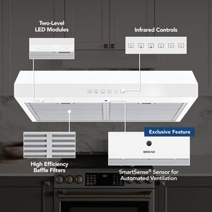 Broan Glacier GLA3 Series 30 in. Convertible Standard Style Range Hood with 490 CFM, 3 Fan Speeds & 2 LED Lights - White, , hires