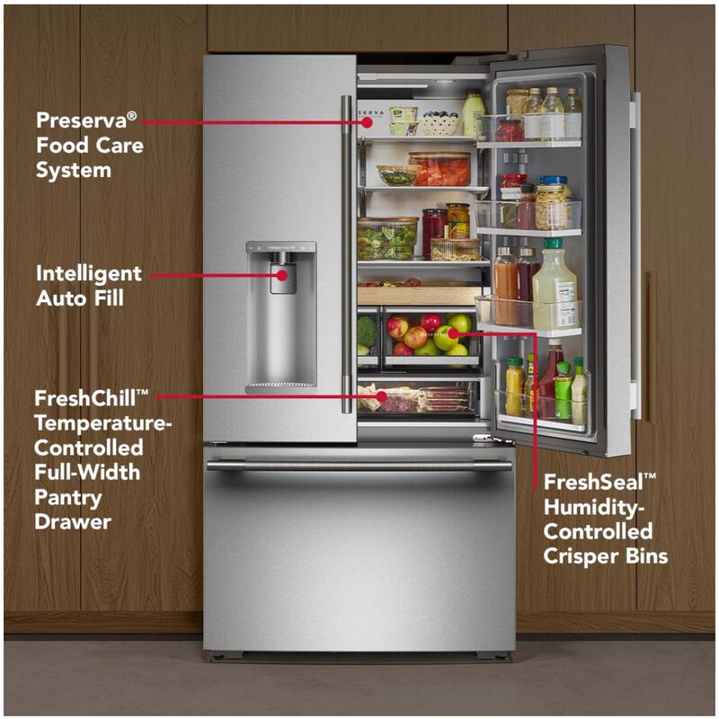 KitchenAid 36 in. 23.1 cu. ft. Smart Counter Depth French Door Refrigerator with Ice & Water Dispenser - Fingerprint Resistant Stainless Steel, , hires