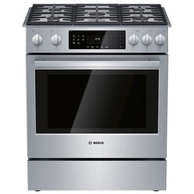 Bosch 800 Series 30 in. 4.8 cu. ft. Convection Oven Slide-In Gas Range with 5 Sealed Burners - Stainless Steel | HGI8056UC