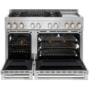 JennAir Rise Series 48 in. 6.3 cu. ft. Smart True European Convection Double Oven Gas Range with 4 Sealed Burners, Grill & Griddle - Stainless Steel, , hires