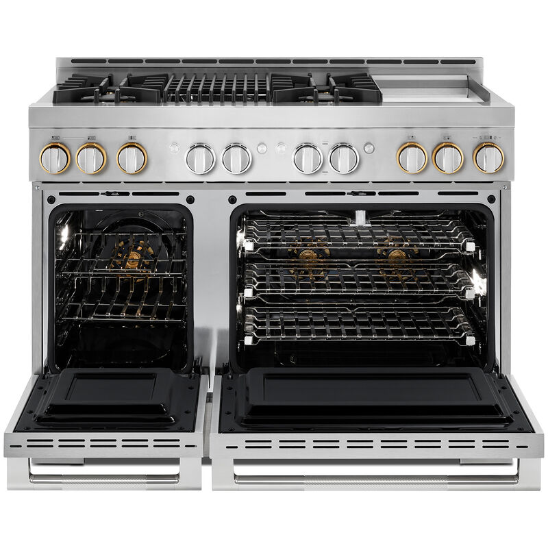 JennAir Rise Series 48 in. 6.3 cu. ft. Smart True European Convection Double Oven Gas Range with 4 Sealed Burners, Grill & Griddle - Stainless Steel, , hires