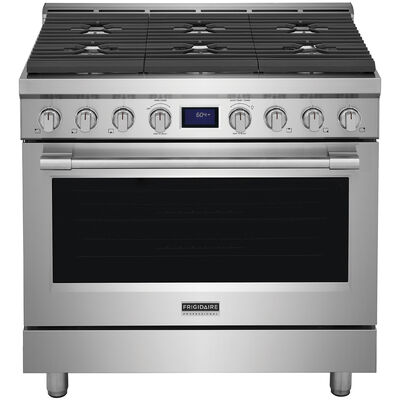 Frigidaire Professional 36 in. 4.4 cu. ft. True European Convection Gas Range with 6 Sealed Burners - Stainless Steel | PCFG3670AF