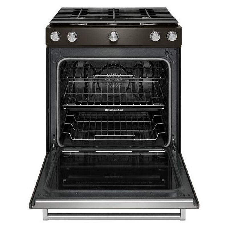 KitchenAid 30 in. 5.8 cu. ft. Convection Slide-In Gas Range with 5 Sealed Burners - Black Stainless Steel with PrintShield Finish, , hires